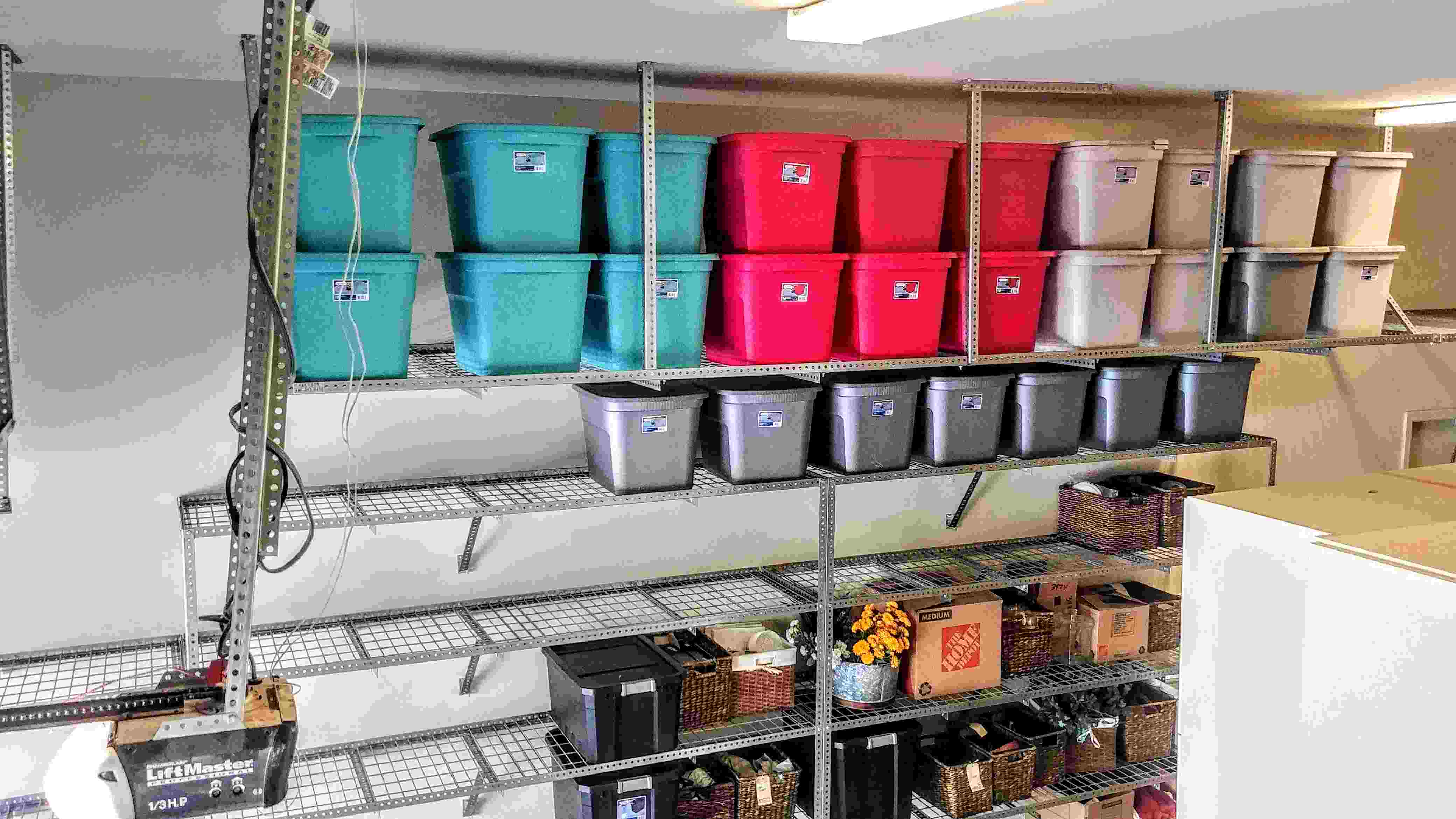 Sports equipment storage shelves