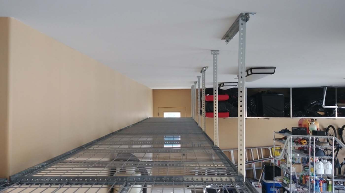 Three overhead ceiling storage racks installation