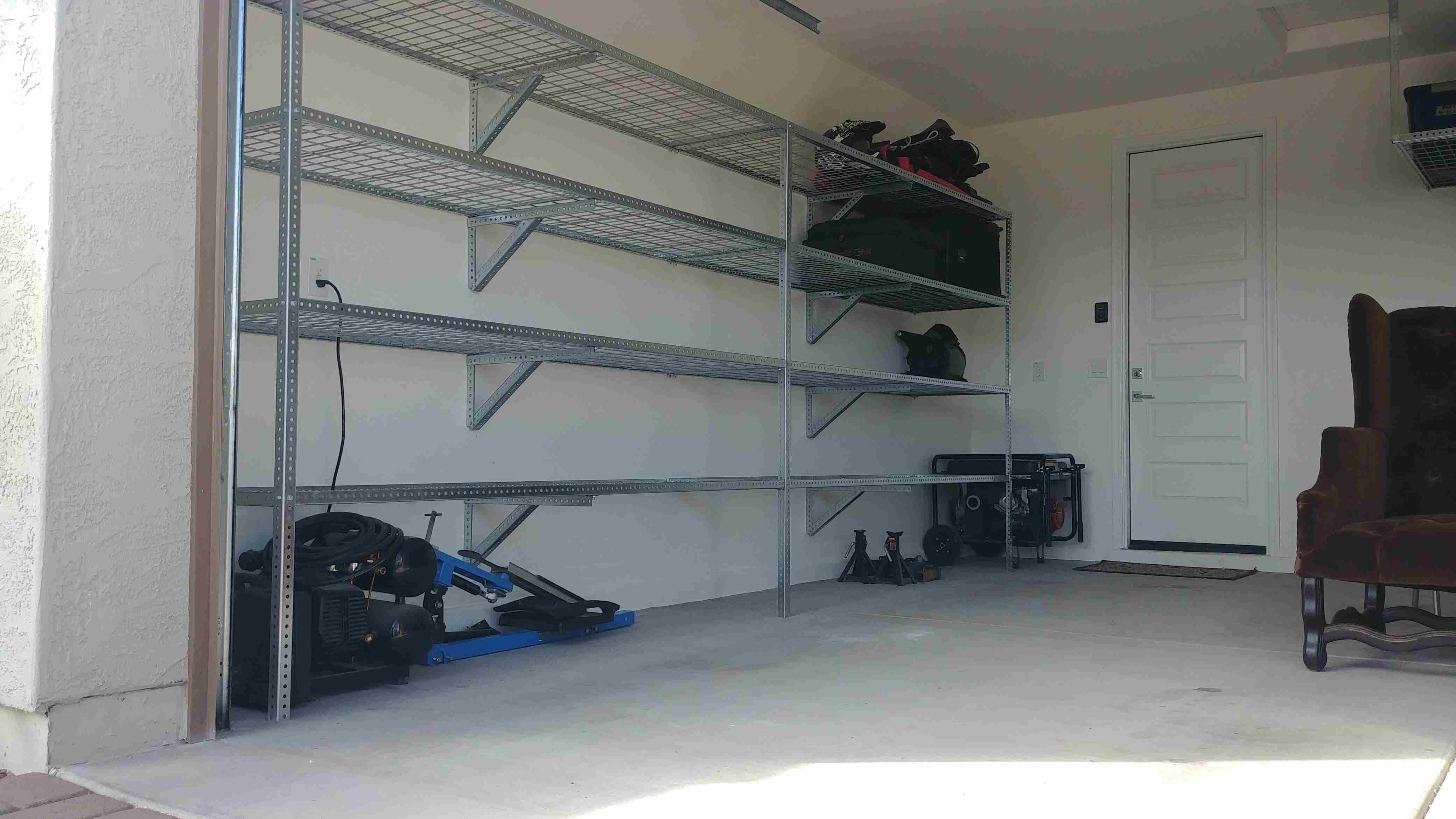 Sports equipment storage shelves