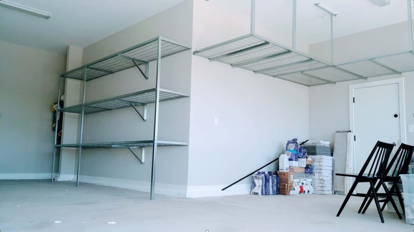 Four extended 12ft by 2ft heavy duty steel shelves