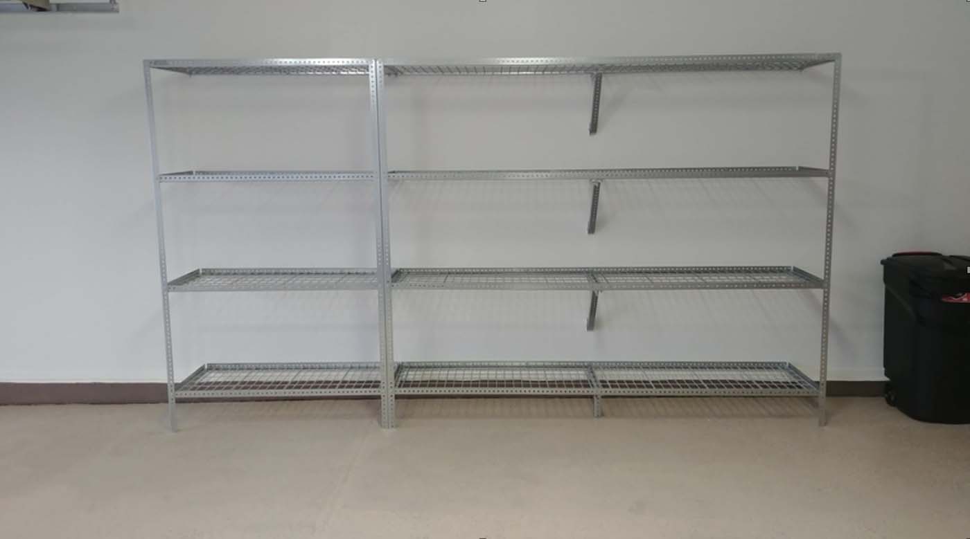 Four extended 12ft heavy duty steel shelves